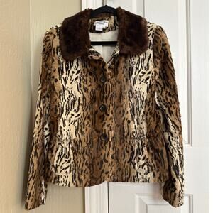 Charles Gray London Faux Fur Collar Jacket XL Cheetah Leopard
